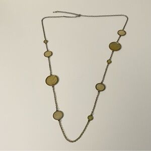 Long Silver Tone Layering Necklace with Iridescent Shell Station Charms